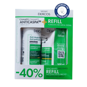 VICHY DERCOS CHAMPÚ ANTICASPA DS SECO 390ML+RECARGA 500ML
